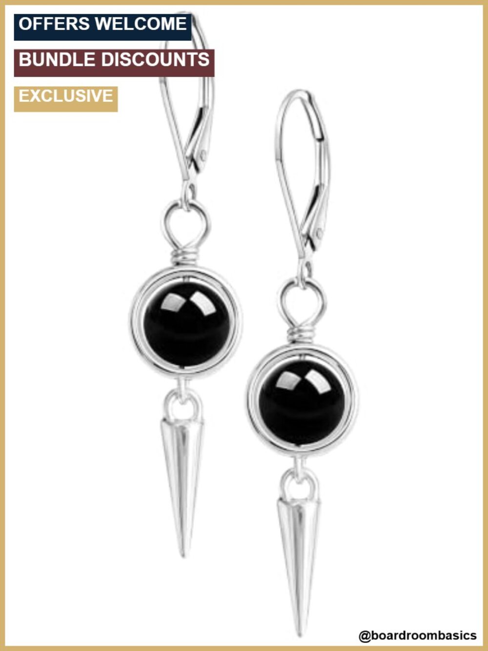 8mm Stone Bead Dangle Earrings Silver Quartz Cone Drop Statement